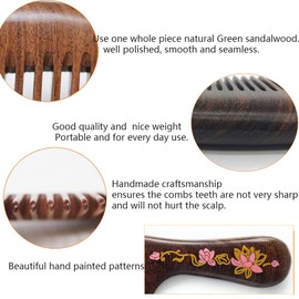 Sitronugras Wooden Comb Natural Handmade Comb, Fine Tooth Sandalwood Comb for Wavy hair,Thick hair, Thin hair, Straight hair, No Static No Snag Reduce Tangle Combs for Men Women Kids,Wooden Hair Comb with Handle (Water Lilies Hand-drawn Pink)
