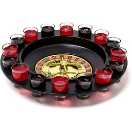 Relaxdays 10010182 Roulette Trinkspiel, Partyspiel mit Drehrad, Schnapsgläsern & Kugeln, Roulettespiel für Partys, 18 Jahre to 99 Jahre, rot/schwarz, 7 x 30 x 30 cm