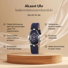 Akzent 1900103 Women's Watch Faux Leather Pin Buckle Analogue Quartz, Blue, silver, Strap.