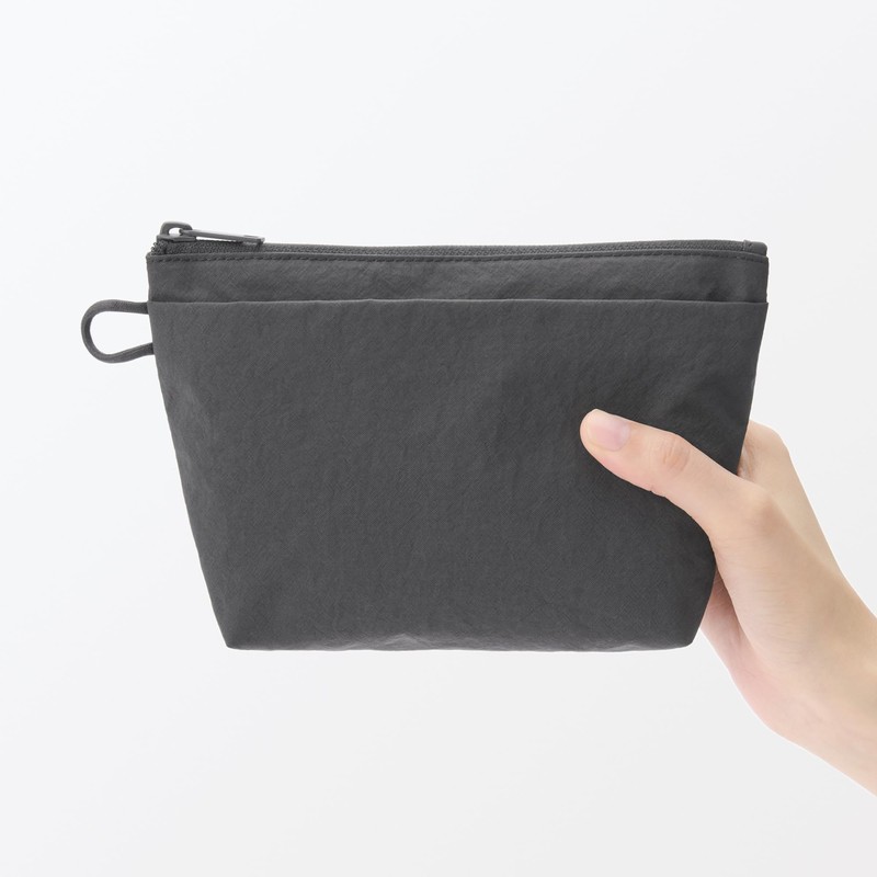 MUJI 84473883 Wrinkle Nylon Pouch with Gusset, Dark Gray, M,