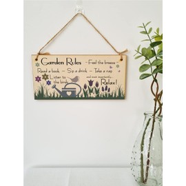 Handmade Wooden Hanging Wall Plaque Garden Rules Relax Feel the Breeze Take a Nap Pretty Sign for Gardeners