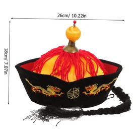 PACKOVE Chinese Style Ponytail Emperor Hat with Braids Decorative Cosplay Costume Prop for Oriental Ancient Opera and Theme Parties Lightweight Adult