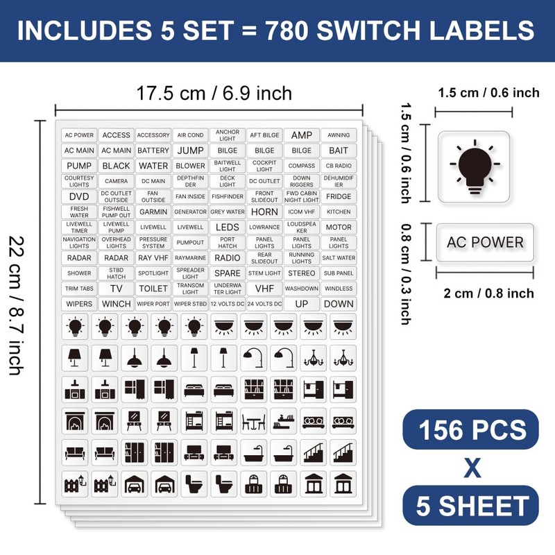 GOMAKERER Pack of 780 Light Switch Stickers, 2 Types Transparent