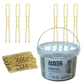 Ahsen Professional Wavy U-Shaped Hair Pins 5 cm Gold Hair Pins with Storage Box Gold Colour