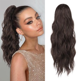 XFSRG 45cm Haarextension Zopf Haarteil Mit Gummiband Ponytail Extension Flauschig Gewellte Haare Pferdeschwanz Haarteil Haarverlängerung Damen Natürlich Elegante Frisuren(Dunkelbraun)