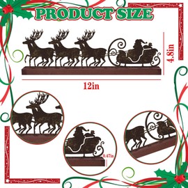 Rustic Christmas Metal Sign Vintage Reindeer Sled Desktop Decoration Christmas Table Decor Holiday Tiered Tray Decor Freestanding Metal Sign with Wooden Base for Home Tabletop Mantel Fireplace