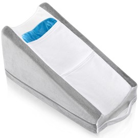 Buryeah Arm Elevation Pillow with 2 Pockets, Soft Ergonomic Support Pillow for Elbow Rest Wedge Broken Arm Gifts with High Density Foam for Recovery Sleeping (White and Light Grey)