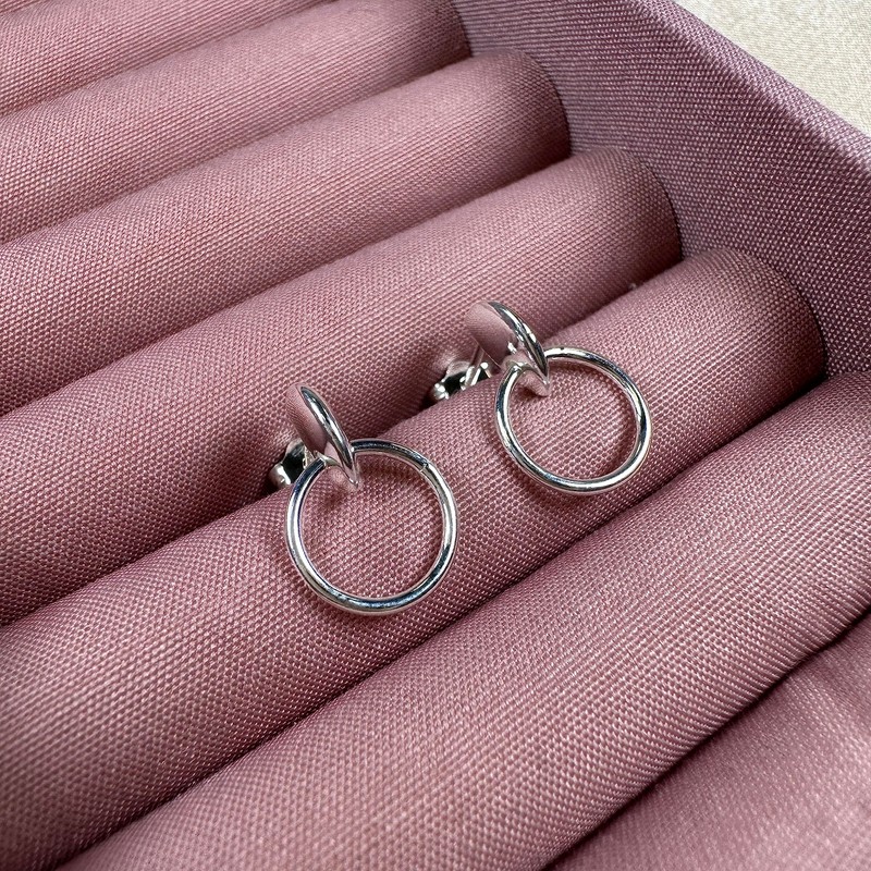 Sterling Silver Circle Nugget Drop Stud Earrings