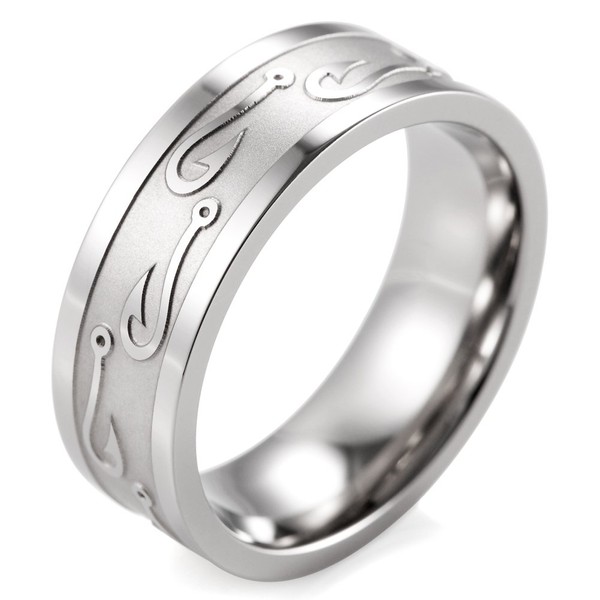 SHARDON Men's 8mm Titanium Ring with Embossed Fishhooks Size 10.5