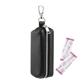 Beautyflier First Aid Bandage Holder Keychain, Portable PU Case for Band Aid, Travel Storage Bag for Fabric Adhesive Bandages, Keys, Bag Only (Black)