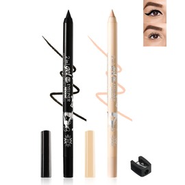 Black Nude Colored Eyeliner Pencil Set-2Pcs Multi-Use Gel Eye Liner Eyeshadow Pen,Waterproof Smudgeproof Long Lasting Water Line Pencil,Professional Eye Makeup for Women with Pencil Sharpener-01+03