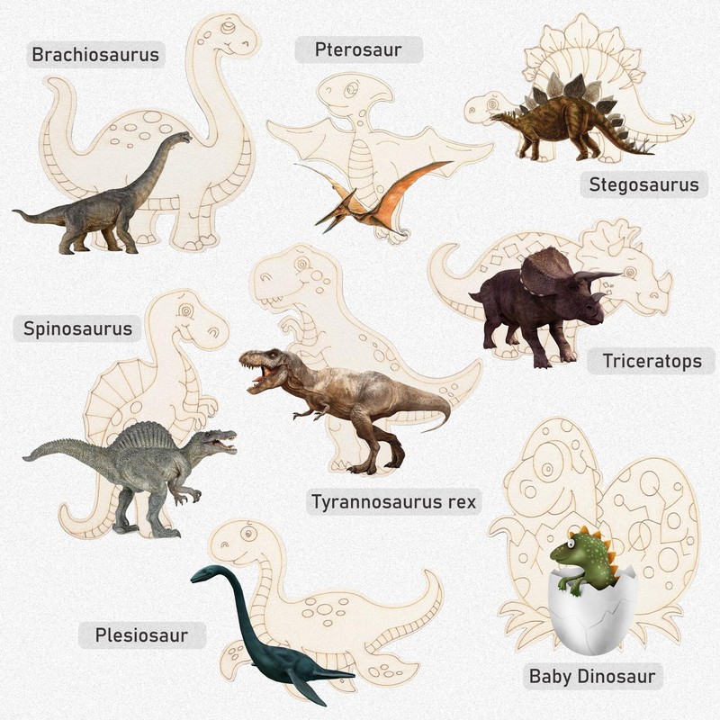 40 Pcs Dinosaur Wooden Paint Crafts, Unius Unfinished Wood Cutouts