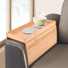 Foldable Anti-Slip Sofa Arm Tray Table – Keeps Essentials Neat, Easy to Store & Grab, Perfect for Couch Movie Nights, Game Nights & Lazy Weekends – No More Clutter (Wood Color)