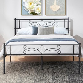 VECELO 14" Full Size Metal Platform Bed Frame with Headboard,Premium Steel Slat Support No Box Spring Needed,Noise-Free Anti-Slip,Easy Assembly