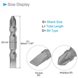 CoCud Phillips-Slotted Double Ended Screwdriver Bit, 50mm Long PH2/SL6 1/4 Inch Hex Shank, S2 Magnetic - (Applications: for Power Tool), 5-Pieces