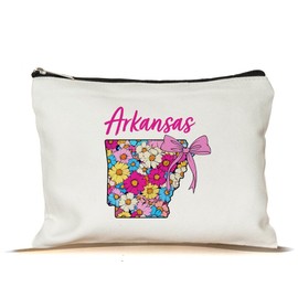 PinPop56 Floral Coquette State Arkansas Makeup Bag - Retro Floral State Travel Zippered Makeup Bag Gift For Women - Friends - Arkansas Lovers On Birthday - Mothers Day - Holiday