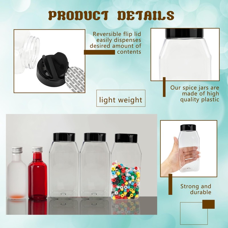 32 Pack 16 oz Plastic Spice Jars with Cap Clear