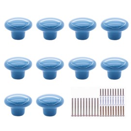 10 Pack Ceramic Cabinet Knobs Vintage Round Drawer Cupboard Dresser Wardrobe Closet Door Knobs Pull Handles Kitchen Cabinet Knobs with Long Short Screws, Blue