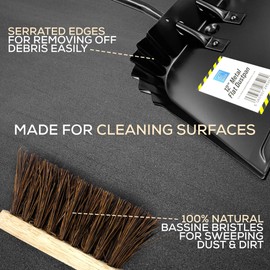 Metal Dustpan and Brush Set Featuring Flat Lip for Better Floor Contact Brush and Dustpan with Stiff Hand Brush and Dustpans with Serrated Edges Dust Pan and Brush Set (Dustpan with Stiff Hand Brush)