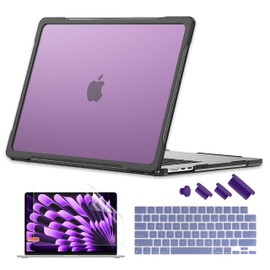 Batianda Ultimate Protection Case for M3 MacBook Air 15 inch 2024 A3114 2023 Model M2 A2941 Matte Carbon Fiber Edges Shockproof Anti-Scratch and Anti-Fingerprint with Keyboard Cover, Dark Violet