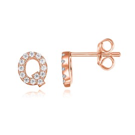 PAVOI 14K Rose Gold Plated Sterling Silver CZ Alphabet Letter Earrings | Initial Earrings for Women | Letter Q