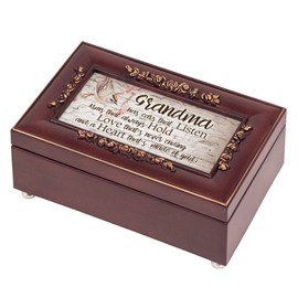 Cottage Garden Grandmas Listen Hold and Love Rosewood Finish Jewelry Music Box Plays Canon in D