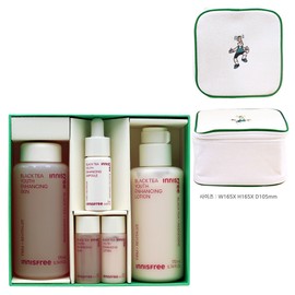 Innisfree Black Tea Youth Enhancing Skin Care Set + Play Green Cosmetic Pouch (Green) / 이니스프리 블랙티 유스 인핸싱 스킨 케어 세트+플레이그린 화장품 파우치 (그린)