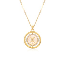 MABARRI 12 Constellation Necklace Rotatable Zodiac Pendant Necklace for Women 14K Real Gold Plated Round Astrology Birthday Gemini Necklace for Friends (Gemini)