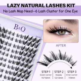 B&Qaugen Lash Clusters Kit Foxy Lash Extension Kit No Lash Map Natural Lash Clusters with Invisible Band 7-16 Eyelash Extension Kit C Curl Lash Kit with Lash Bond and Seal（foxy