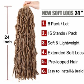 24 Inch Soft Locs Crochet Hair Pre Looped 6 Packs Faux Locs Crochet Braids for Butterfly Locs Dreadlocs Synthetic Hair For Black Women (27#, 24 Inch (Pack of 6))