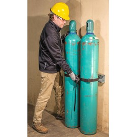 Justrite Steel Gas Cylinder Wall Bracket, Holds Two 4"-12" Cylinders, Wall Mount, Made in The USA, 35264