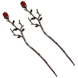 Beavorty Retro Style 2 Pack Rose Flower Hair Sticks Hair Pin Bun Hair Holder Hair Styling Pins for Women
