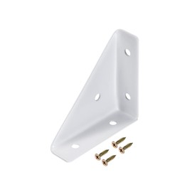 sourcing map Pack of 2 White Angle Corner Brackets 66 mm x 66 mm, 90 Degree Corner Connector Angle Cold Rolled Steel Braces Connection Support for Desk Bed Edge