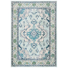 Safavieh Monaco Collection MNC243K Boho Chic Medallion Distressed Area Rug 8' x 10' Light Blue/Ivory