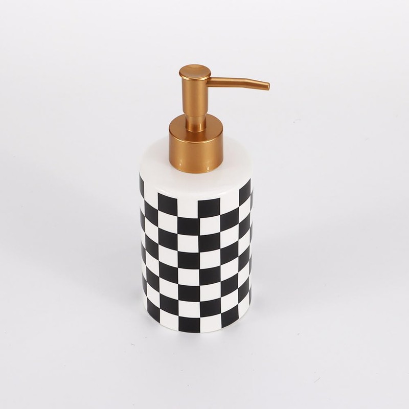 Checkered Soap Dispenser for Kitchen Bathroom Black & White, 1