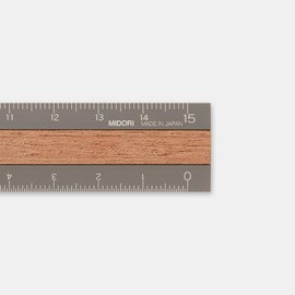 Midori 42304006 Ruler, Aluminum & Wood, 5.9 inches (15 cm), Gray