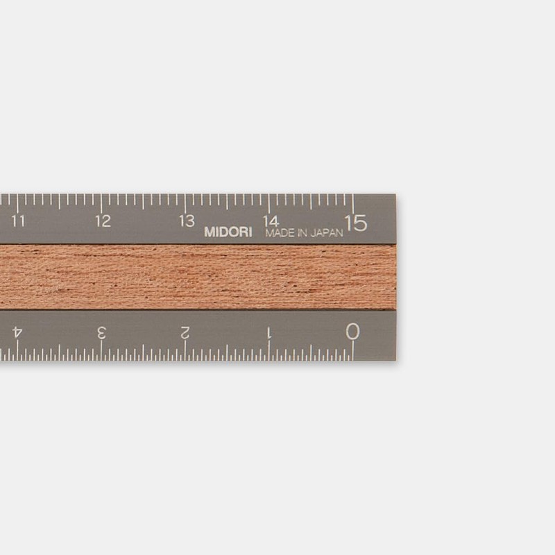Midori 42304006 Ruler, Aluminum & Wood, 5.9 inches (15 cm),