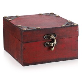 SUMNACON Wooden Small Jewelry Box Chest with Hinged Lid, Vintage Treasure Chest Decorative Gift Box Wood Keepsakes Storage Organizer Small Trinket Storage Holder