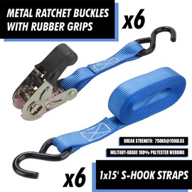 Cartman 1" x 15' Ratchet Tie Down up to 1500lbs 6pk in Carry Bag, Cargo Straps
