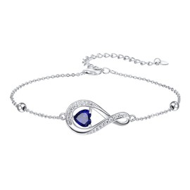 praymos Infinity Bracelets for Womens 925 Sterling Silver Sapphire Bracelet Heart Cubic Birthstone Charm Bracelet Adjustable Chain Jewellery Gifts for Her Women Wife Mum (09-Sept)