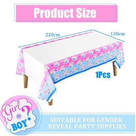 130*220cm Pink Blue Gender Reveal Table Cloth Plastic Table Cover for Baby Girl or Boy Baby Shower Party,Baby Gender Reveal Table Decorations Disposable Tablecloths for Gender Reveal Party Supplies