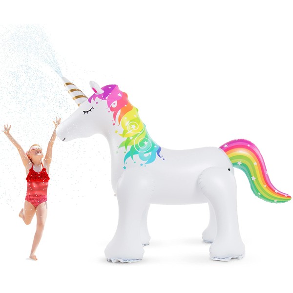 Jasonwell Unicorn Sprinkler Inflatable Unicorn Water Toys Outdoor Inflatable Ginormous Unicorn Yard Sprinkler for Kids (L)