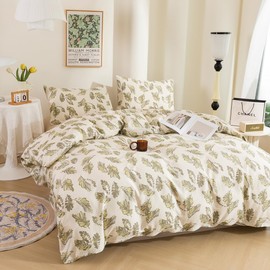 ECOCOTT Duvet Cover King Size Leaf Pattern Duvet Cover Set, Ultra Soft & Breathable Comforter Cover with Zipper Closure 4 Ties Bedding Set