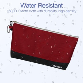 LeMotech Zipper Tool Bag, Stand-Up Tool Pouch with Carabiners,Utility Bag,Water Resistant Storage Bag,12.5x7-Inch Red/Brown/Blue/Olive 4 Pack