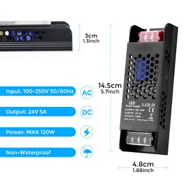 24V 5A 120W Power Supply, AC 110-250V to DC 24 Volt Transformer, Converter, LED Driver for LED Strip Lights, Lighting Fixtures, Projects, Radio