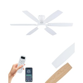 Coolwind 52 Inch White Low Profile Ceiling Fan with Light, 6 Speeds 3 Color Temperatures Led Outdoor Ceiling Fans for Bedroom