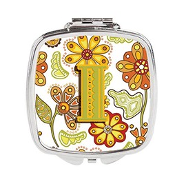 Caroline's Treasures Letter I Floral Mustard and Green Compact Travel Mirrors, Multicolor
