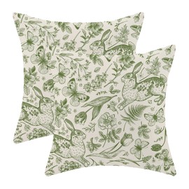 CXMEIFLY Easter Pillow Covers 16 x 16 Inch Set of 2 for Sage Green Spring Wild Flower Bunny Decor Throw Pillows Rabbit Floral Plant Outdoor Farmhouse Decorative Cushion Cases for Couch Bed Decoration