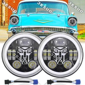 JESUO Pair 7" Inch Round LED Headlights Hi/Low Sealed Beam for Chevy Bel Air 1955-1957