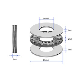 FOCMKEAS 5PCS AXK1024 2AS Thrust Needle Roller Bearings with Washers 10mm Bore 24mm OD 4mm Thickness Industry Thrust Bearing